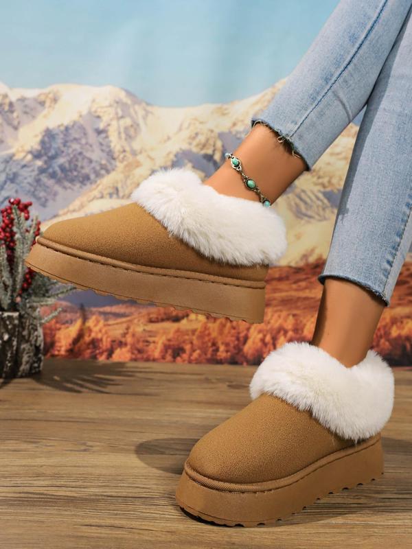 Women's Solid Color Fluffy Lined Snow Boots, Casual Comfortable Warm Ankle Boots for Winter, Female All-match Round Toe Shoes for Daily Wear