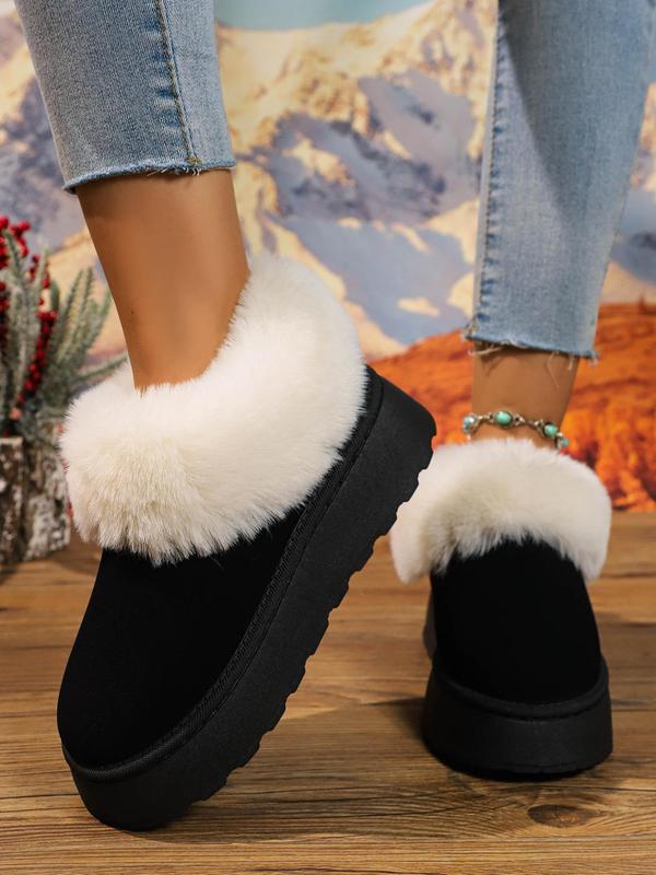 Women's Solid Color Fluffy Lined Snow Boots, Casual Comfortable Warm Ankle Boots for Winter, Female All-match Round Toe Shoes for Daily Wear