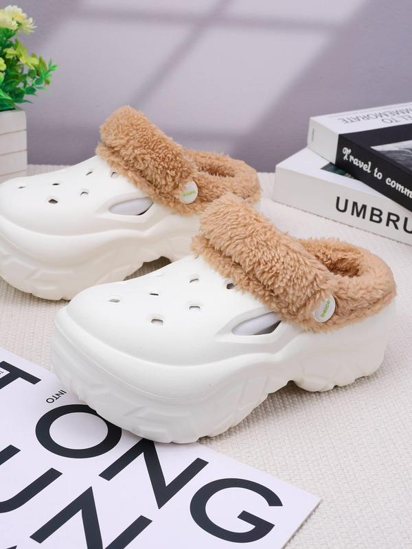 Women's Cute Plain Color Plush Slippers, 2024 New Style Casual Soft Comfortable Home Slippers, Warm Slippers for Indoor & Outdoor Use for Fall & Winter