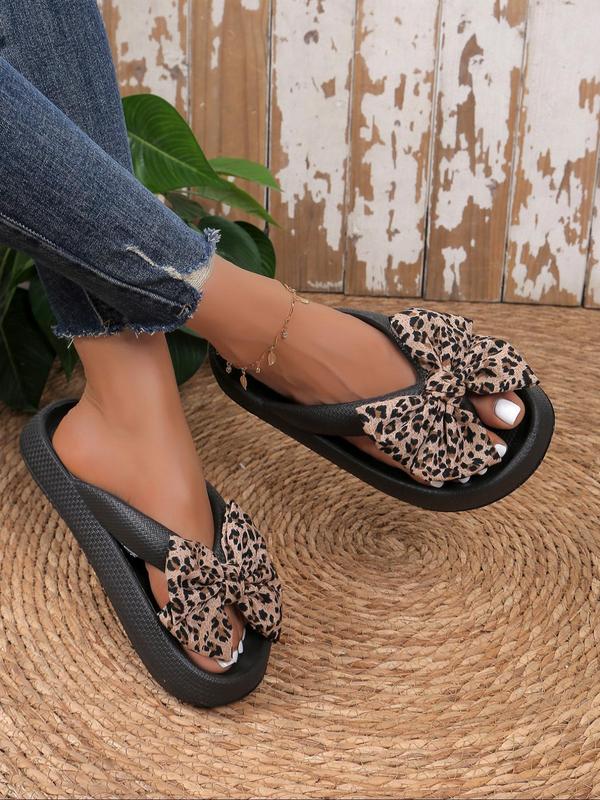 Women's Cute Floral Graphic Bowknot Design Platform Flip Flops for Spring, 2024 New Trendy Flatform Slide Sandals, Fashionable House Slippers for Women for Beach Vacation