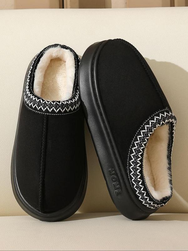 Women's Fashionable Embroidering Trim Design Plush Slippers, Casual Soft Comfortable Home Slippers, Warm Slippers for Indoor & Outdoor Use for Fall & Winter