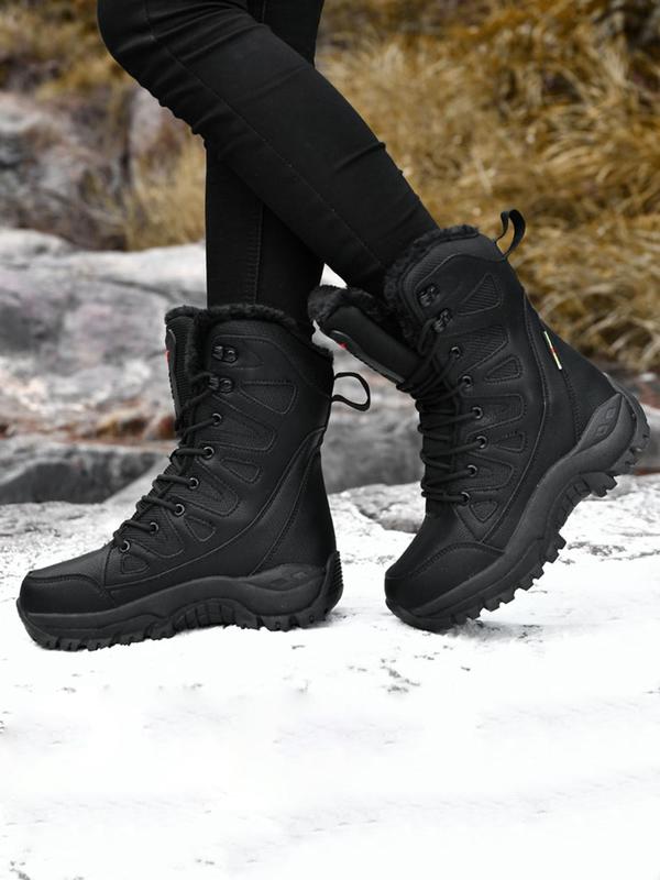 Women's Waterproof Lace Up Snow Boots, Casual Contrast Mesh Design Mid-calf Boots for Outdoor Winter, Female All-match Trend Boots for Daily Wear