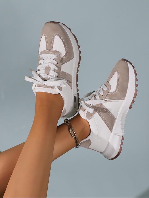 Women's Fashionable Colorblock Patched Design Lace Up Platform Sneakers, Casual Comfortable Sports Running Shoes, Female All-match Round Toe Chunky Sneakers for Daily Wear