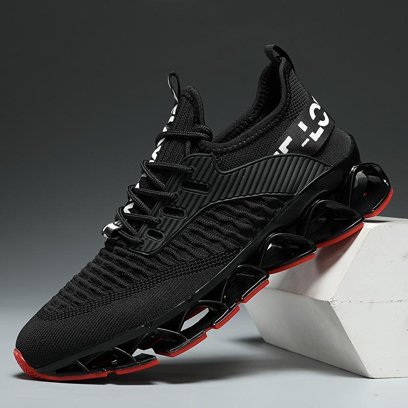 Men's Trendy Woven Knit Breathable Blade Type Running Shoes With Good Shock Absorption, Comfy Non Slip Durable Sneakers For Men's Outdoor Activities