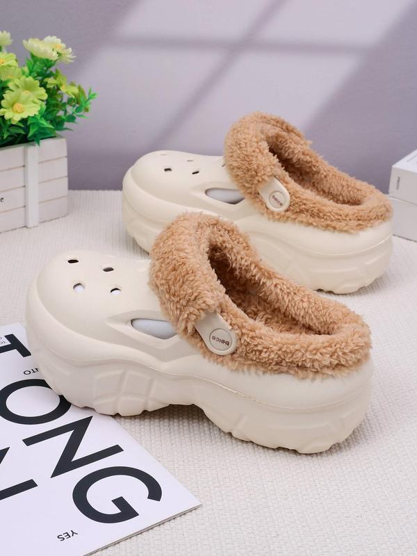 Women's Cute Plain Color Plush Slippers, 2024 New Style Casual Soft Comfortable Home Slippers, Warm Slippers for Indoor & Outdoor Use for Fall & Winter