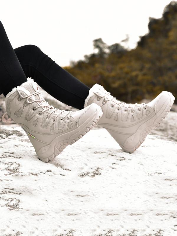 Women's Waterproof Lace Up Snow Boots, Casual Contrast Mesh Design Mid-calf Boots for Outdoor Winter, Female All-match Trend Boots for Daily Wear