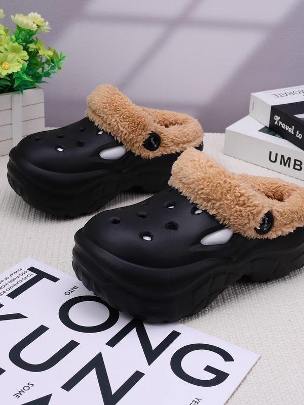 Women's Cute Plain Color Plush Slippers, 2024 New Style Casual Soft Comfortable Home Slippers, Warm Slippers for Indoor & Outdoor Use for Fall & Winter