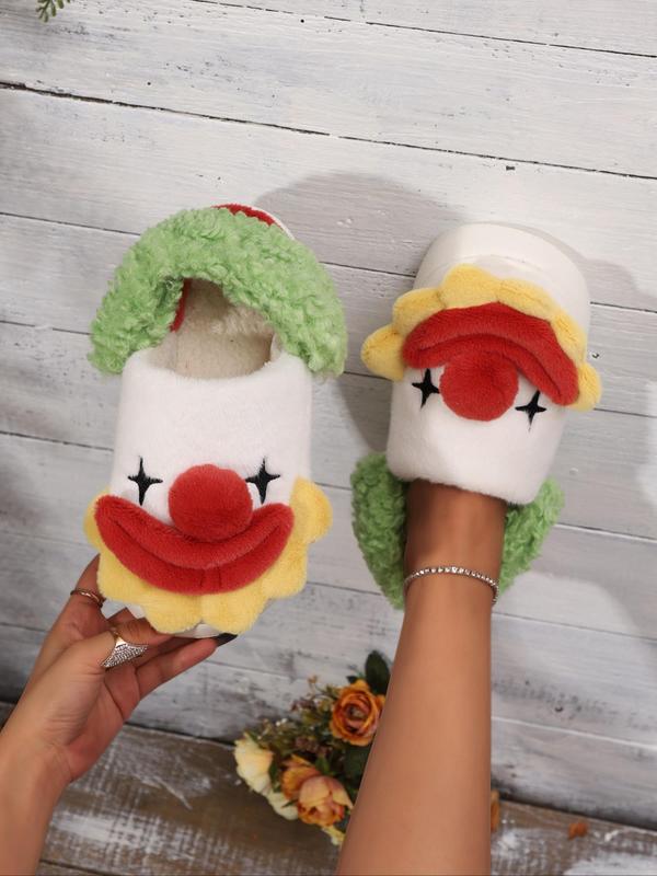 Women's Cute Cartoon Clown Design Plush Slippers, 2024 New Style Casual Soft Comfortable Home Slippers, Warm Slippers for Indoor & Outdoor Use for Fall & Winter