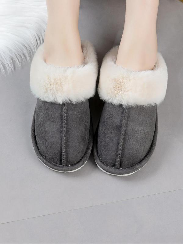 Women's Casual Minimalist Fluffy Plush Trim Lined House Slippers, Trendy Soft Plain Color Home Slippers, Warm Fuzzy Slippers for Fall & Winter, Girl's Comfort Walking Shoes, Footwear