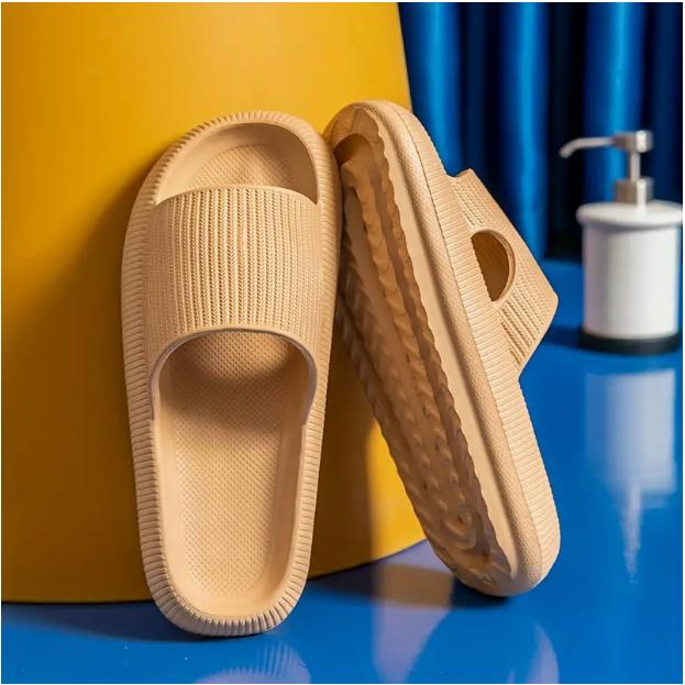 Solid Color Minimalist Pillow Slides, Lightweight Flat Soft Sole EVA Home Shower Sldies, Non-slip Beach Slides,Men