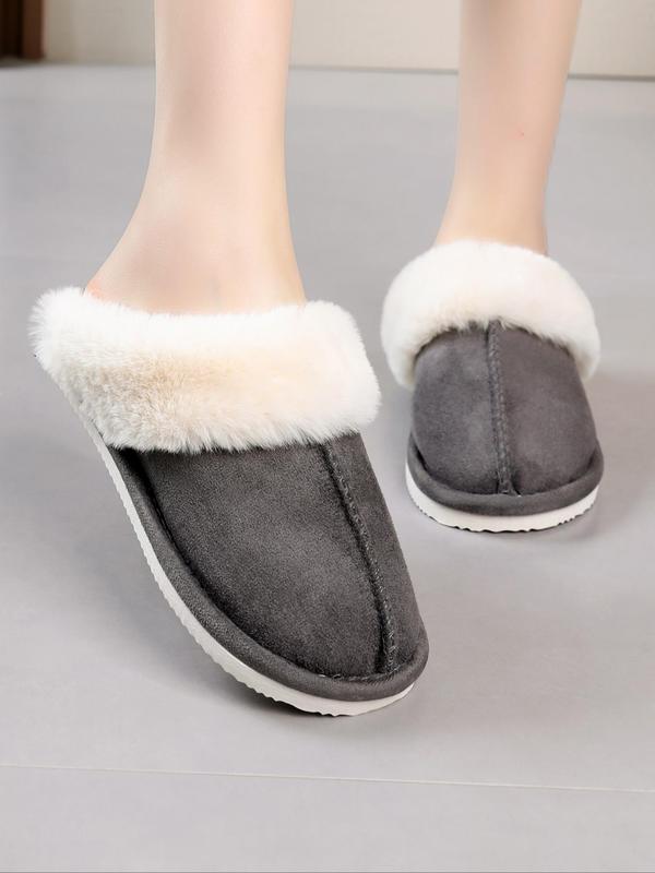 Women's Casual Minimalist Fluffy Plush Trim Lined House Slippers, Trendy Soft Plain Color Home Slippers, Warm Fuzzy Slippers for Fall & Winter, Girl's Comfort Walking Shoes, Footwear