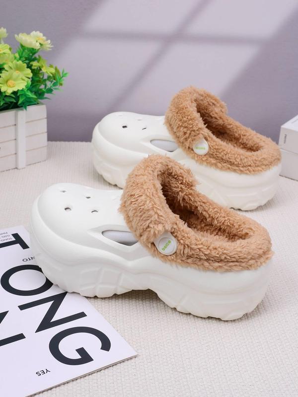 Women's Cute Plain Color Plush Slippers, 2024 New Style Casual Soft Comfortable Home Slippers, Warm Slippers for Indoor & Outdoor Use for Fall & Winter