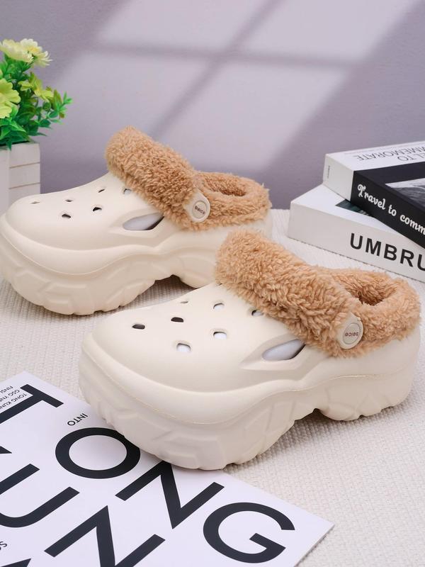 Women's Cute Plain Color Plush Slippers, 2024 New Style Casual Soft Comfortable Home Slippers, Warm Slippers for Indoor & Outdoor Use for Fall & Winter