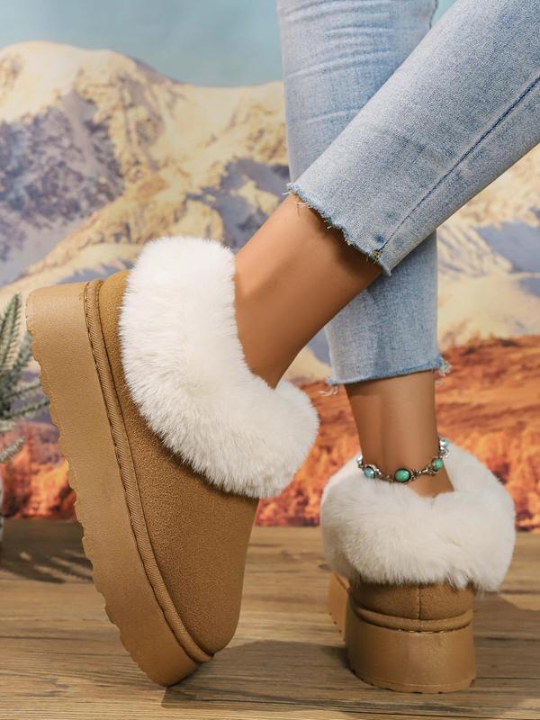 Women's Solid Color Fluffy Lined Snow Boots, Casual Comfortable Warm Ankle Boots for Winter, Female All-match Round Toe Shoes for Daily Wear