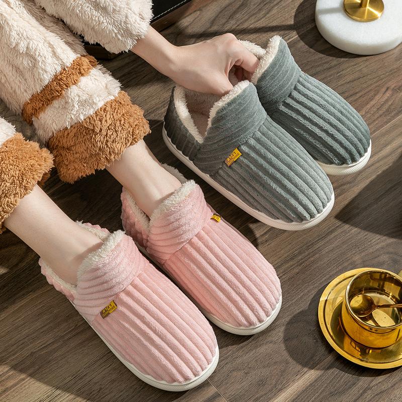 Winter Cotton Slippers Female Couple Home Warm Indoor Household Bag With Men's Thick Soled Postpartum Month Cotton Shoes Footwear Slide