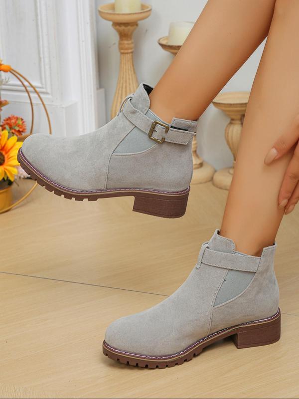 Women's Fashionable Solid Color Ankle Boots, Elegant Retro Round Toe Boots for Daily Wear, Female All-match Trend Shoes for Daily Wear