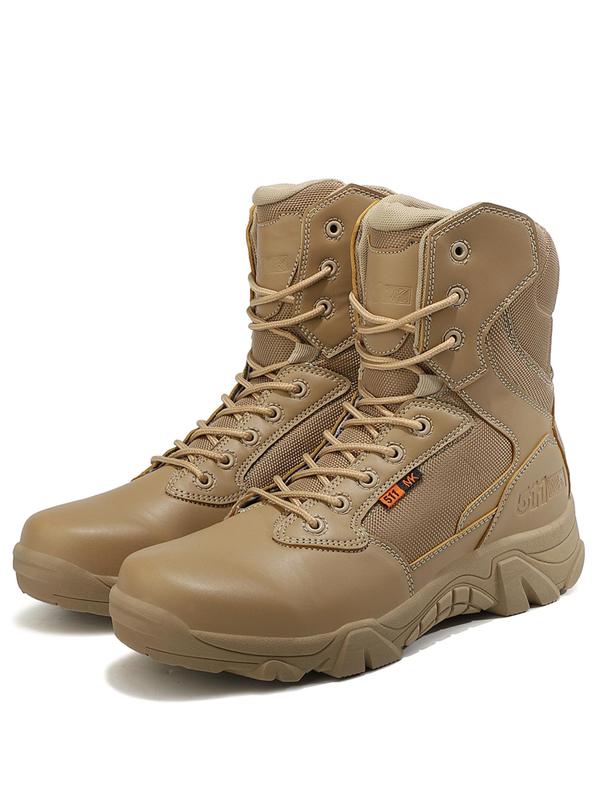 Men's Fashionable Plain Color Lace Up Combat Boots, Casual Comfortable Breathable Mid-calf Boots for Daily Wear, Perfect for Students and Outdoor Sports