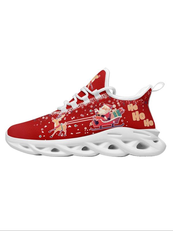 Women's Christmas Themed Lace Up Front Sneakers, Casual Comfortable Breathable Sports Running Shoes, Female All-match Round Toe Chunky Sneakers for Daily Wear