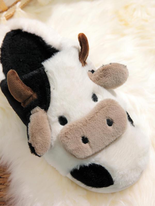 Women's Cute Cow Design Plush Slippers, Casual Soft Comfortable Home Slippers, Warm Slippers for Indoor & Outdoor Use for Fall & Winter