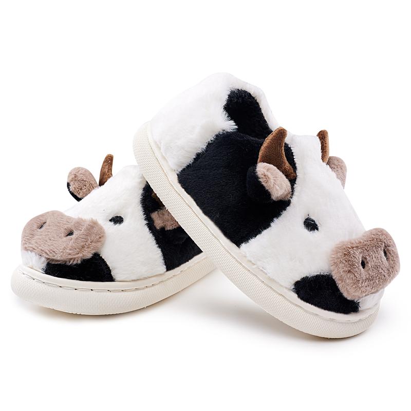 Winter Cute Plush Cow Slippers for Women Men Girls, Kawaii Fluffy Fuzzy and Cozy Cotton Slippers for Indoor Outdoor Spring Autumn Winter, Soft Warm House Shoes