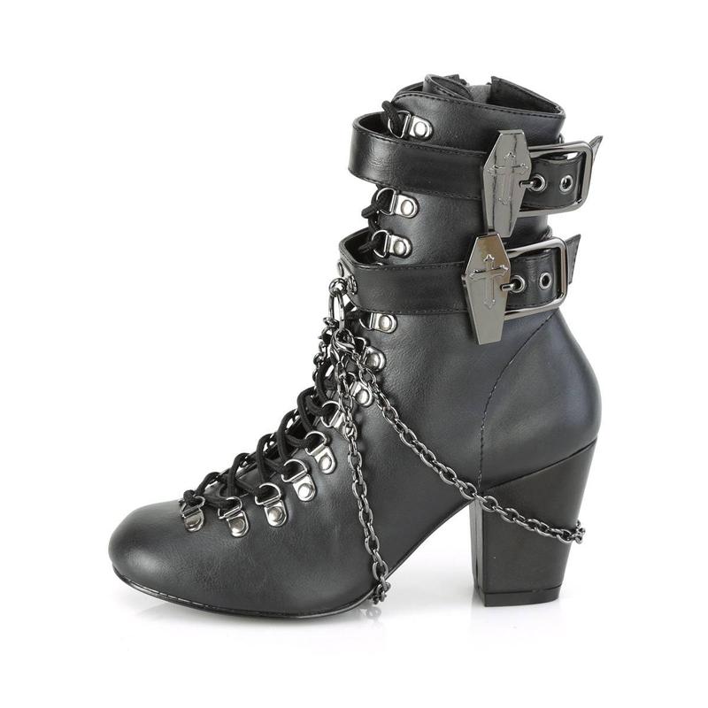 Demonia Vivika-128 Black Vegan Leather Ankle Boots