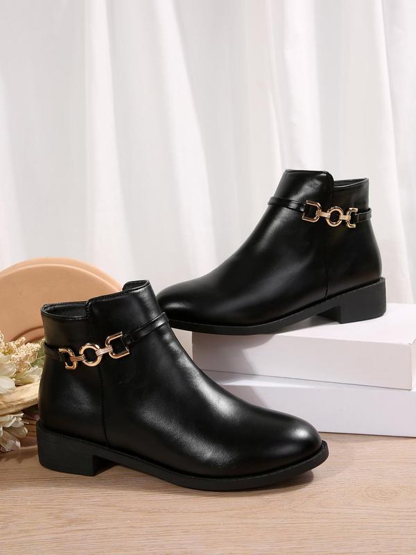 Women's Fashionable Solid Color Chain Decorated Boots, Elegant Zipper Design Ankle Boots for Daily Wear, Female All-match Trendy Shoes for Fall & Winter