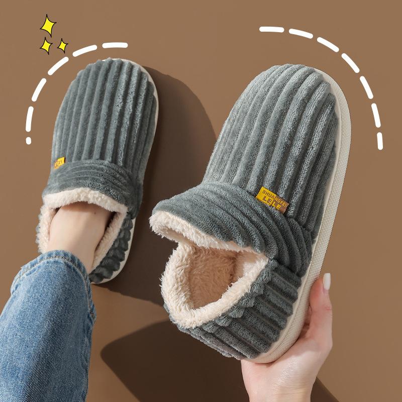 Winter Cotton Slippers Female Couple Home Warm Indoor Household Bag With Men's Thick Soled Postpartum Month Cotton Shoes Footwear Slide