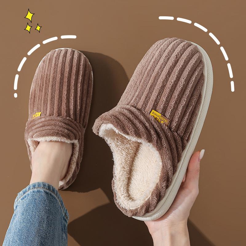 Winter Cotton Slippers Female Couple Home Warm Indoor Household Bag With Men's Thick Soled Postpartum Month Cotton Shoes Footwear Slide