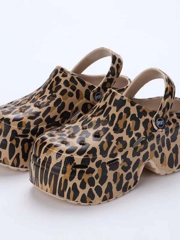 Women's Leopard Print Platform Clogs, Casual Comfortable Home Slippers, Thick Sole Non-slip Clogs for Indoor & Outdoor Wear