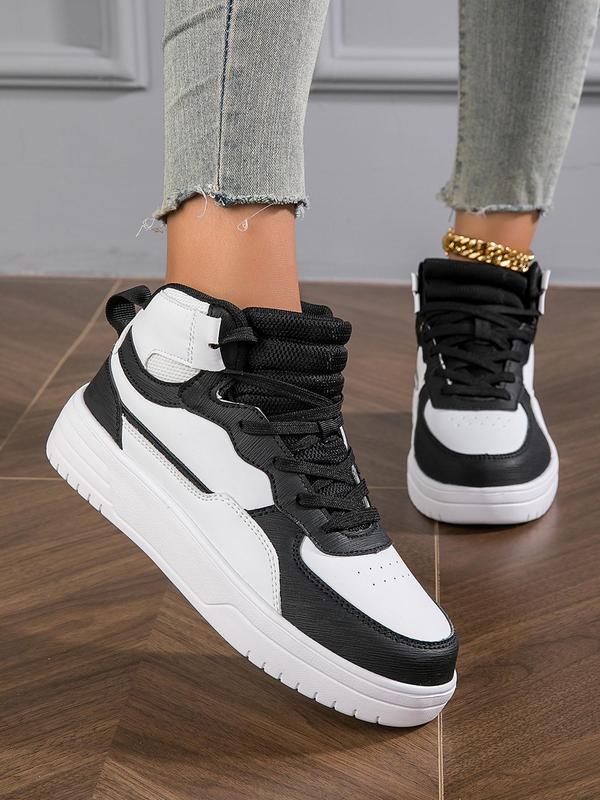 Summer Patchwork Lace Up Front Mid Top Sneakers for Runner & Trainer, Casual Breathable Sports Shoes, All-match Round Toe Skate Shoes, Walking Shoes