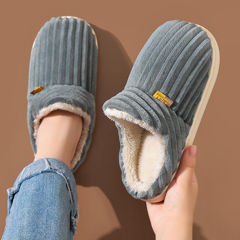 Winter Cotton Slippers Female Couple Home Warm Indoor Household Bag With Men's Thick Soled Postpartum Month Cotton Shoes Footwear Slide