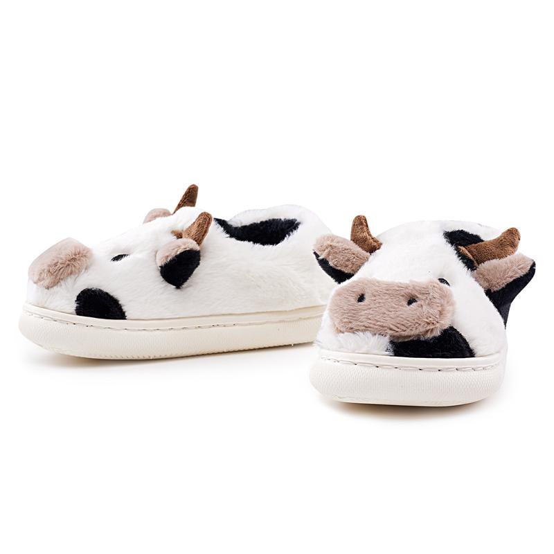 Winter Cute Plush Cow Slippers for Women Men Girls, Kawaii Fluffy Fuzzy and Cozy Cotton Slippers for Indoor Outdoor Spring Autumn Winter, Soft Warm House Shoes