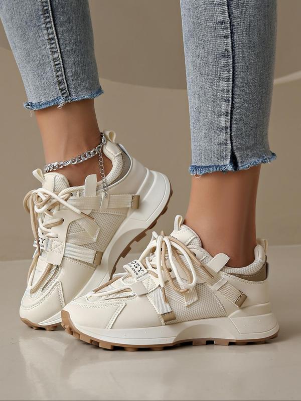 Fashionable Letter Print Lace Up Front Platform Sneakers, Casual Comfortable Sports Shoes for Daily Wear, Female All-match Round Toe Shoes for Daily Wear