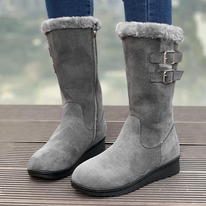 Warm & Comfy Women's Winter Boots: Non-Slip Wedge, Zip-Up, Fuzzy-Lined Snow Boots in Solid Color