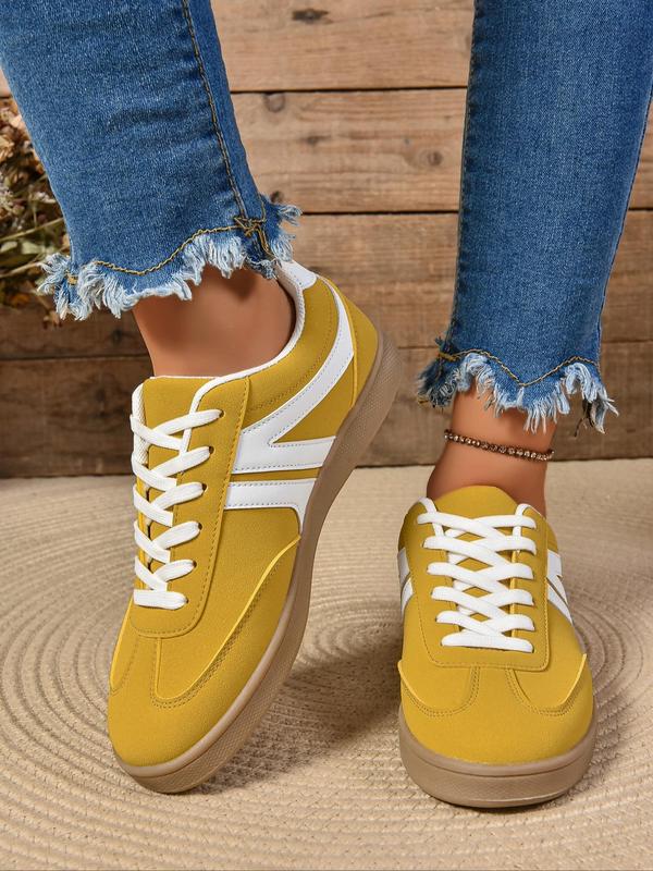 Women's Fashionable Colorblock Lace Up Low Top Sneakers, Casual Comfortable Sports Shoes for Daily Wear, Female All-match Round Toe Shoes for Spring & Fall