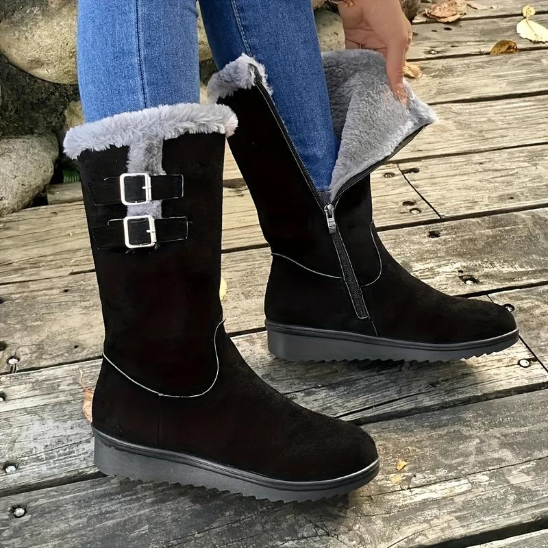 Warm & Comfy Women's Winter Boots: Non-Slip Wedge, Zip-Up, Fuzzy-Lined Snow Boots in Solid Color