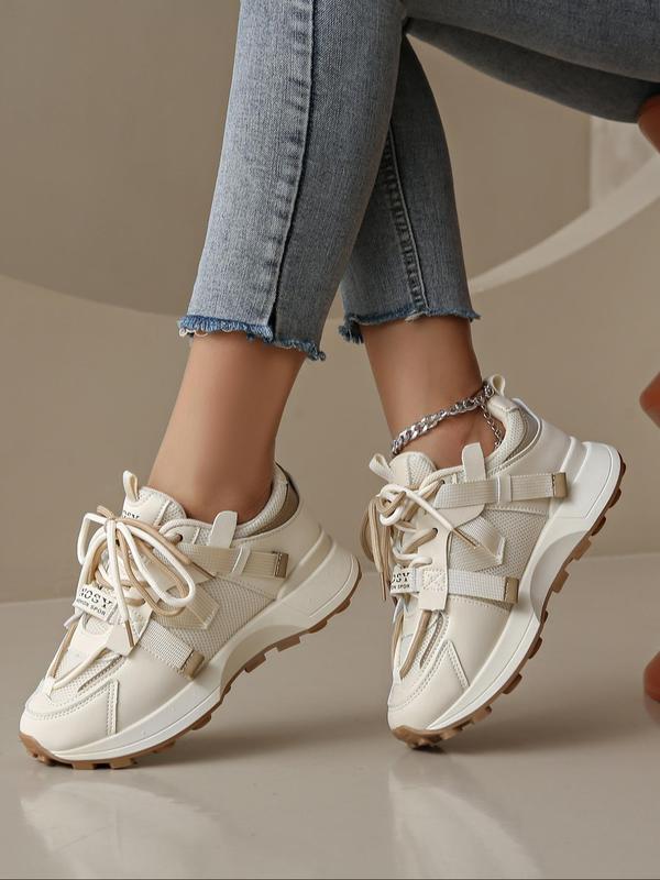 Fashionable Letter Print Lace Up Front Platform Sneakers, Casual Comfortable Sports Shoes for Daily Wear, Female All-match Round Toe Shoes for Daily Wear