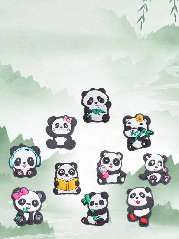 Cute Cartoon Panda Shoe Charms, 10 Counts Creative Cartoon Panda Themed Design Shoe Decoration, Shoes Decorations for Clogs, Vented Clogs, Slippers, Boots, Sneakers