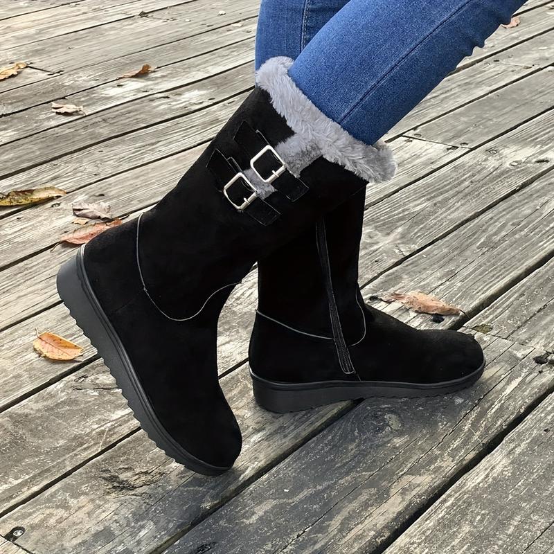 Warm & Comfy Women's Winter Boots: Non-Slip Wedge, Zip-Up, Fuzzy-Lined Snow Boots in Solid Color