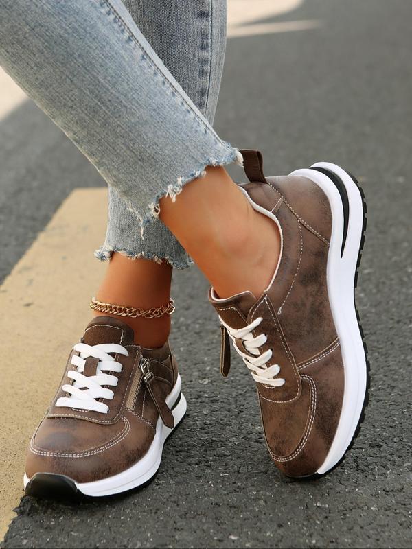 Women's Fashionable Lace Up Low Top Sneakers, Casual Comfortable Round Toe Sports Running Shoes, All-match Basic Shoes for Daily Wear