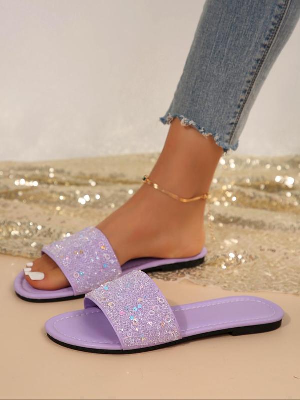 Women's Fashionable Rhinestone Decorated Slippers, Casual Comfortable Flat Sandals for Beach, Outdoor, Daily Wear