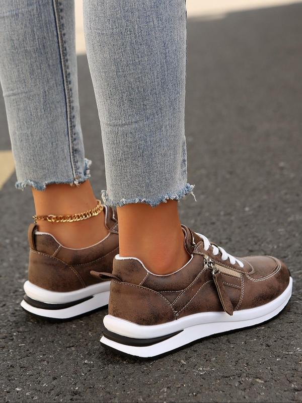 Women's Fashionable Lace Up Low Top Sneakers, Casual Comfortable Round Toe Sports Running Shoes, All-match Basic Shoes for Daily Wear