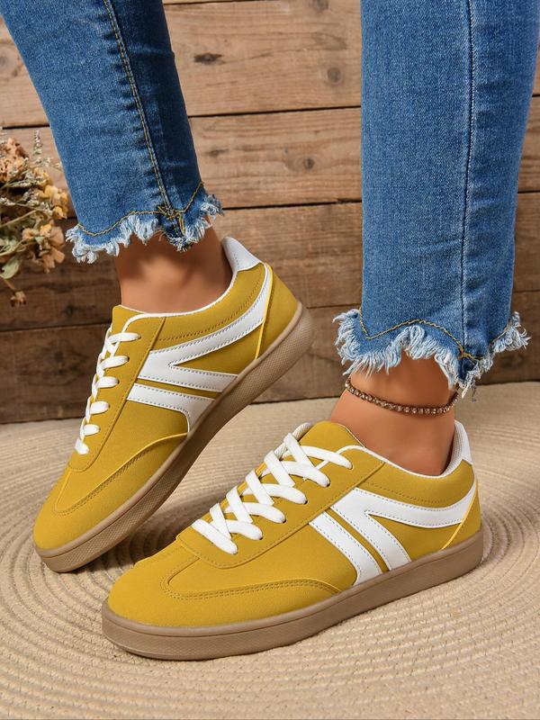 Women's Fashionable Colorblock Lace Up Low Top Sneakers, Casual Comfortable Sports Shoes for Daily Wear, Female All-match Round Toe Shoes for Spring & Fall