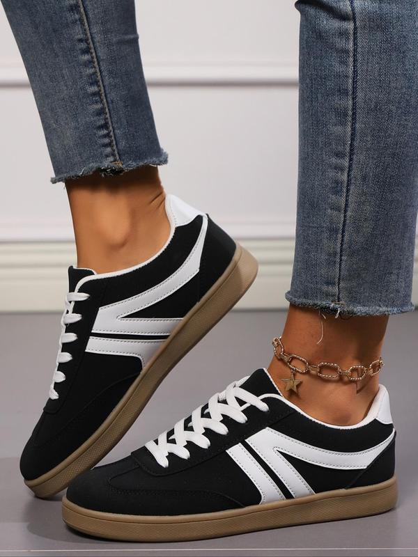 Women's Fashionable Colorblock Lace Up Low Top Sneakers, Casual Comfortable Sports Shoes for Daily Wear, Female All-match Round Toe Shoes for Spring & Fall