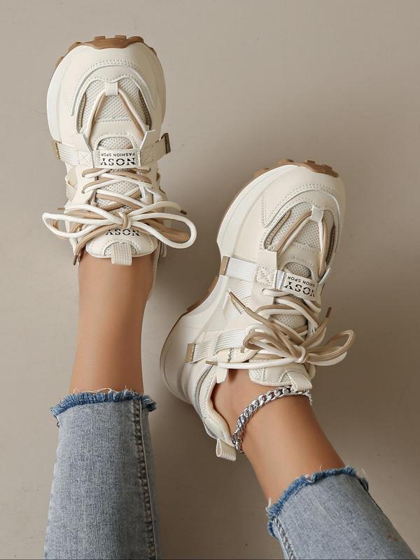 Fashionable Letter Print Lace Up Front Platform Sneakers, Casual Comfortable Sports Shoes for Daily Wear, Female All-match Round Toe Shoes for Daily Wear