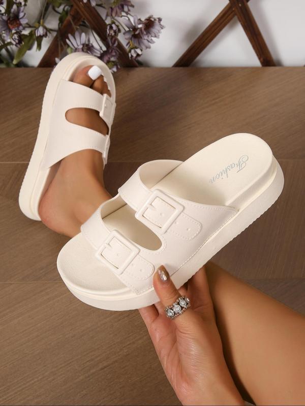 Women's Street Trend Buckle Decor Platform Sandals, Trendy Non-slip Comfortable Slip on Sandals, Fashionable Barefoot Sandals for Summer Beach Vacation