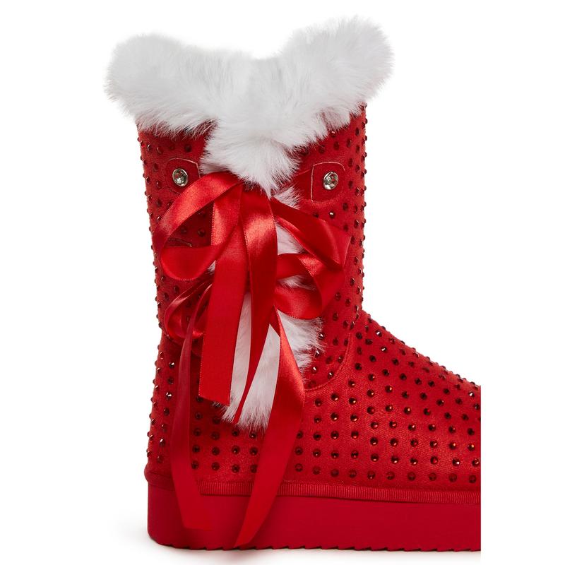 Snowflake Cadet Rhinestone Booties - Red