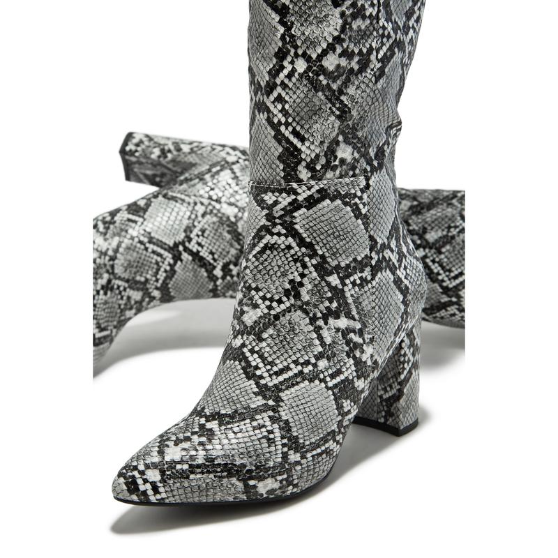 Fine Time Block Heel Knee High Boots - Snake