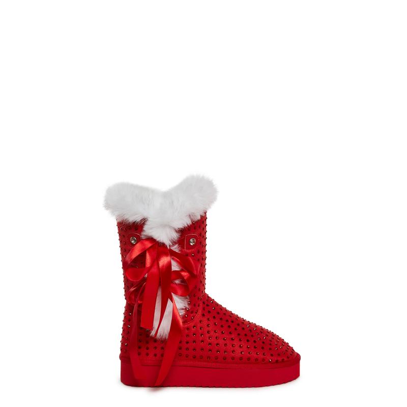 Snowflake Cadet Rhinestone Booties - Red