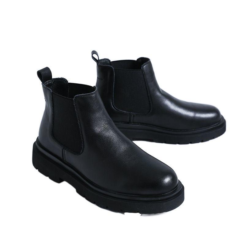 Chelsea Boots Men's British Platform Men's Shoes Mid-Top High-Top Leather Shoes Men's Fleece-lined Martin Boots Casual Boots